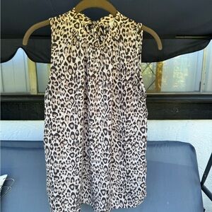 LOFT Cream Sleeveless Pleated Blouse with Bib Collar